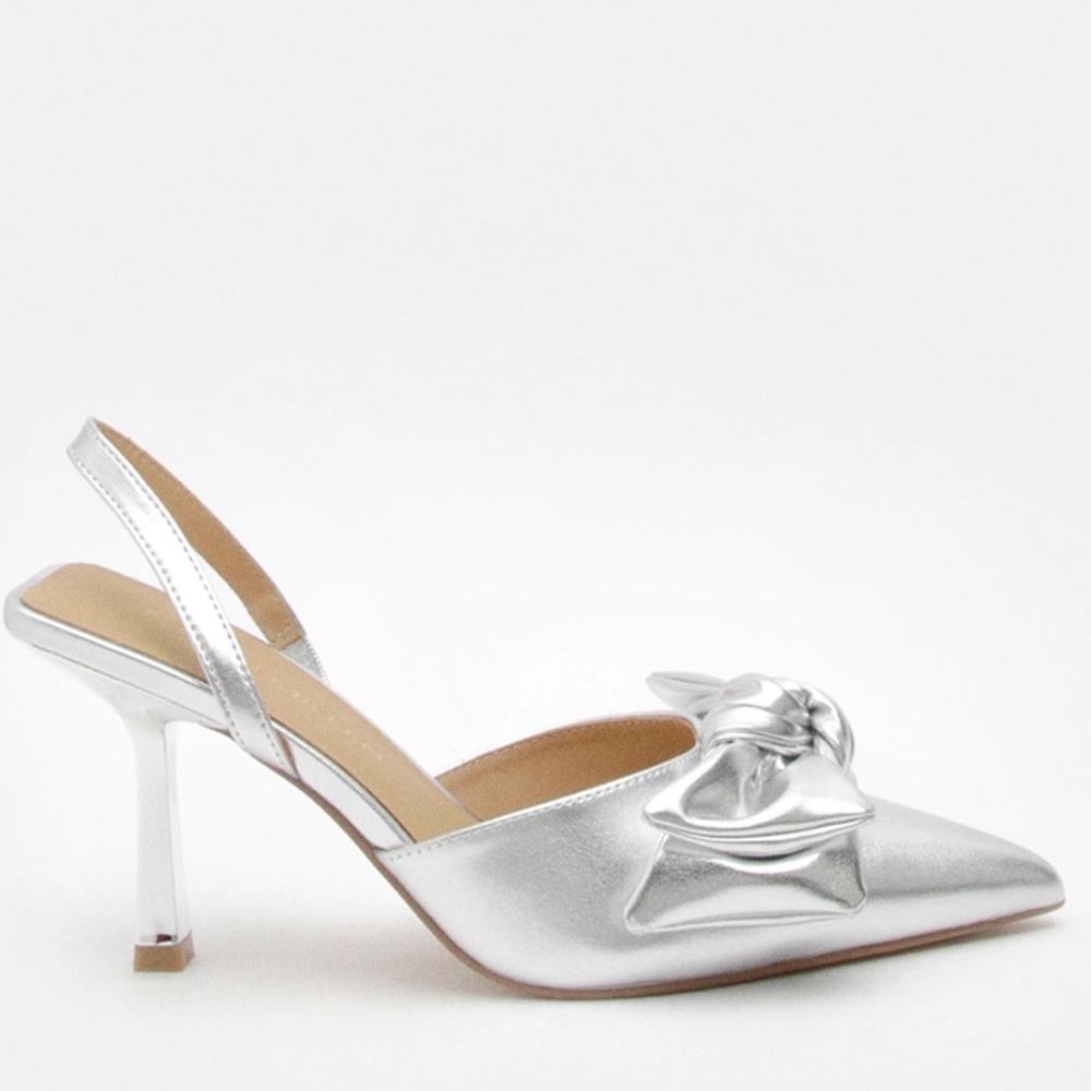KarenMillen Metallic Pu Extreme Bow Slingback Court Heel - Picture 4 of 5